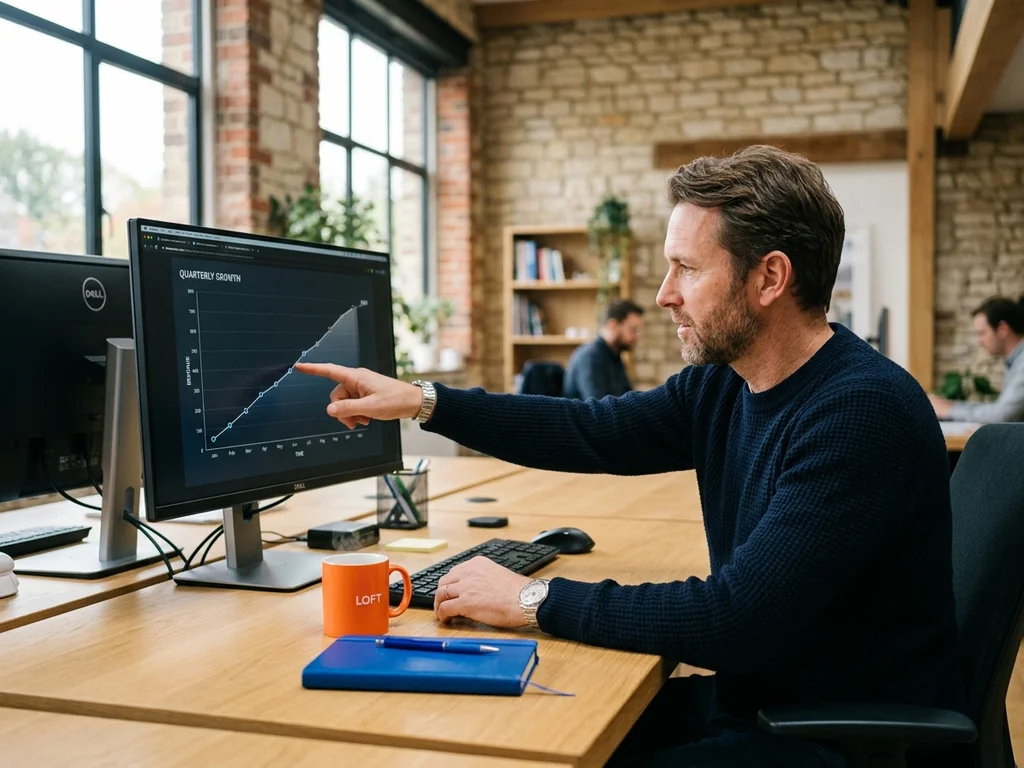 Consultant SEO examinant la progression des résultats Google pour une entreprise de Bourg-en-Bresse.